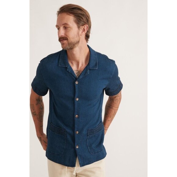 Marine Layer Indigo Archive Sawyer Camp Shirt Size Large 41223 - Picture 2 of 13